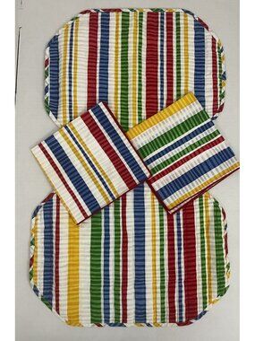 Vintage Quilted Rainbow Stripe Table Placemats & Napkins 4pc Set Kitchen Picnic